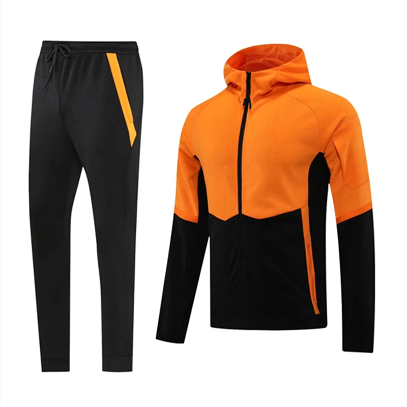 

High Quality Soccer Tracksuits Men Football Training Suit Zipper Hooded Jacket Jogger Pants Casual Fitness Outdoor Running Set