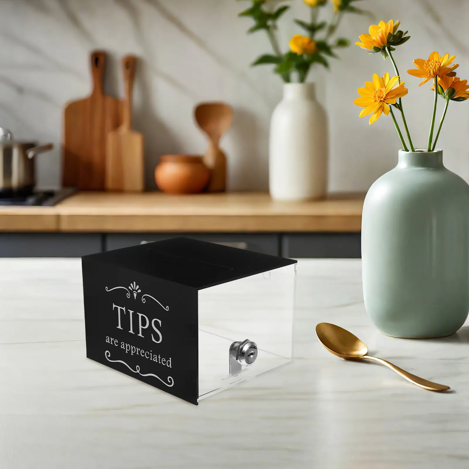 Elegant Acrylic Tip Jar with Sealed Lockable Slot for Tips Donations Savings Transparent Design Minimalist Style for Cafes