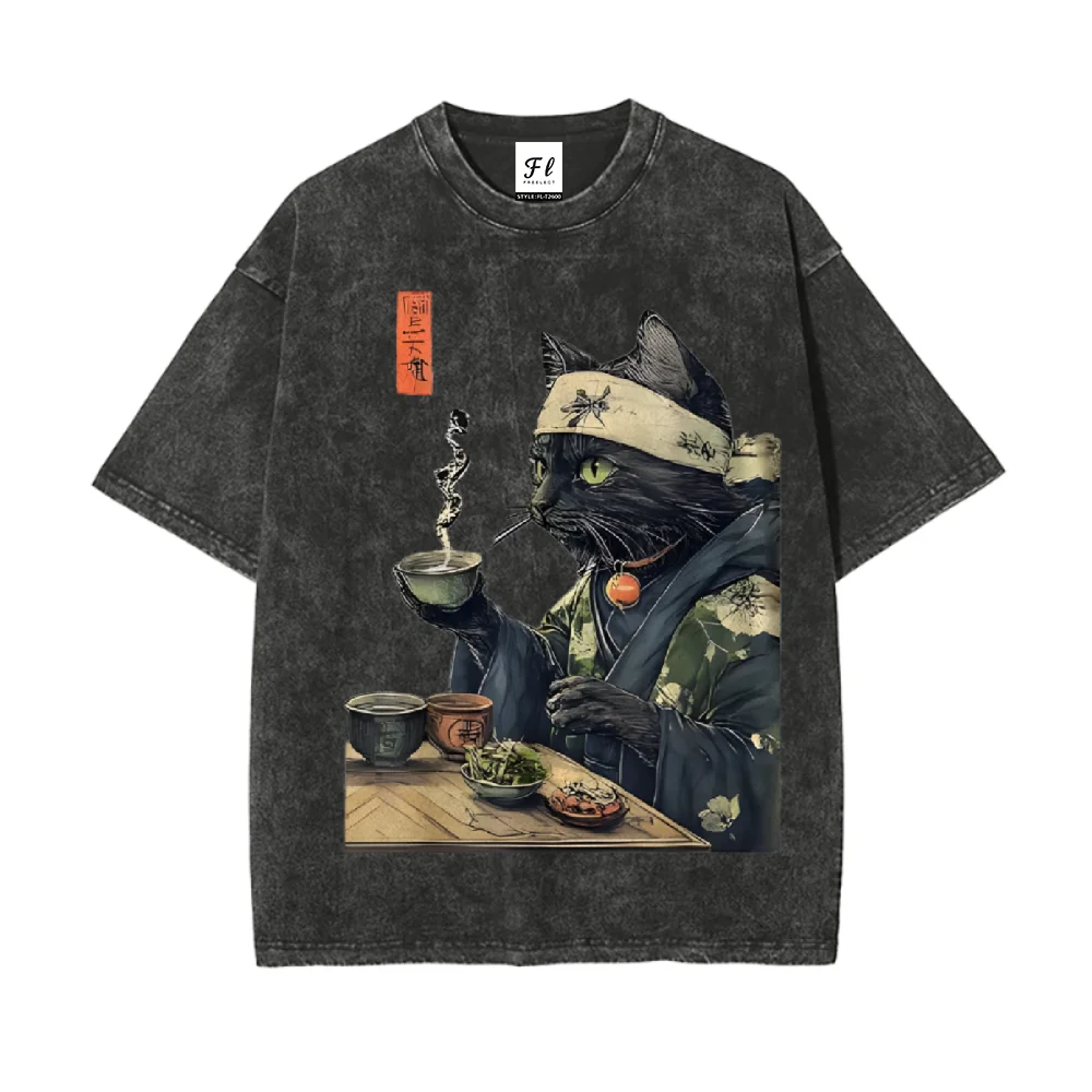 

Футболка с кошачьим принтом в японском стиле, свободный хлопковый топ с круглым вырезом, модная уличная одежда, модная мягкая легкая футболка для мужчин и женщин