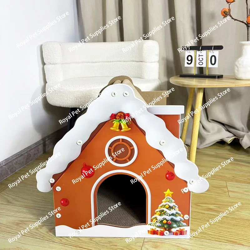 

Рождественский дом-гнездо, зашифрованное гофрированное износостойкое когтеточка для кошек, игрушки для кошек, принадлежности для досок для лап