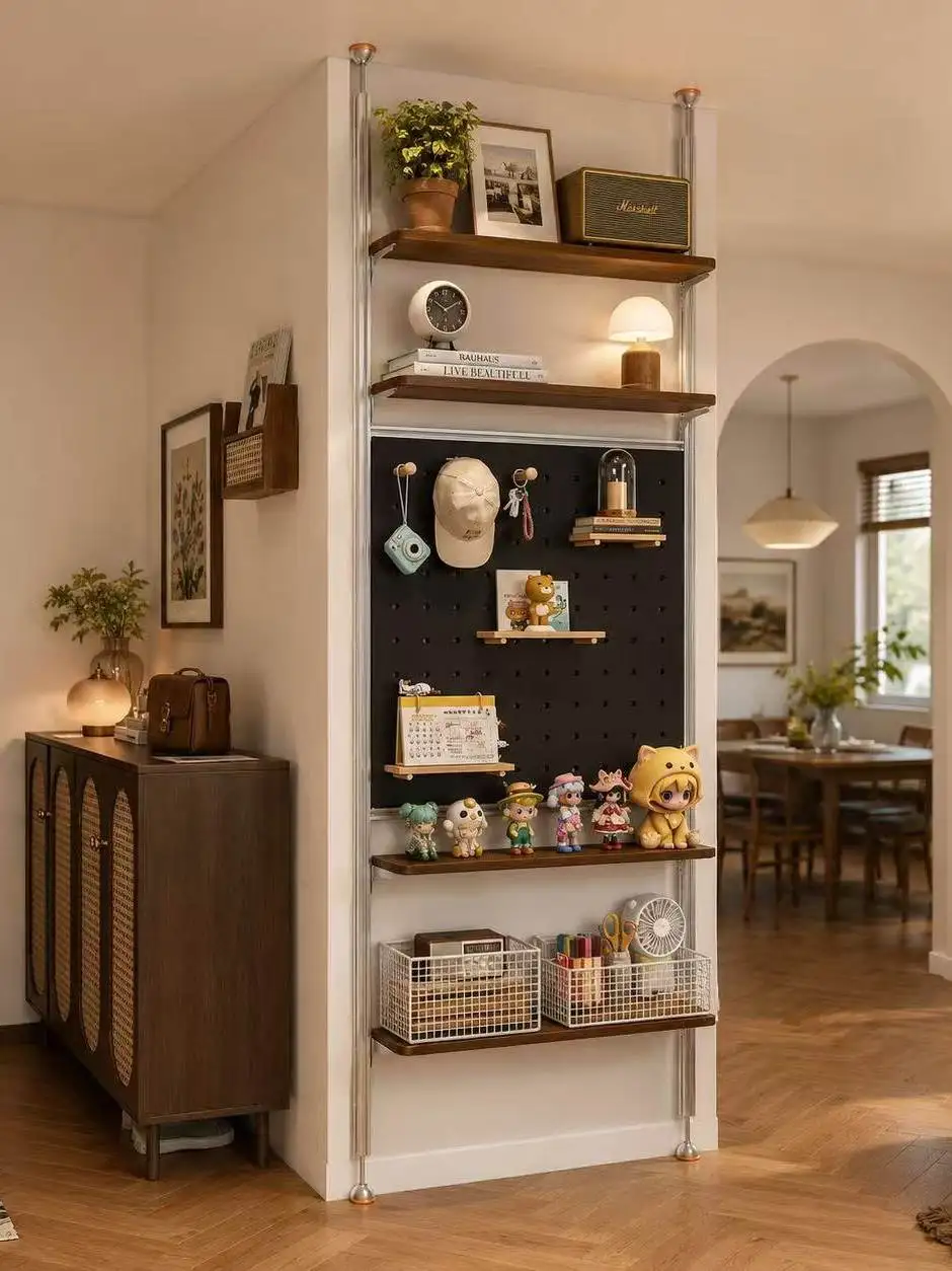 Medieval Style Balcony Aluminum Profile Punch-Free Screen Partition, Dingli Pegboard Decorative Storage Rack