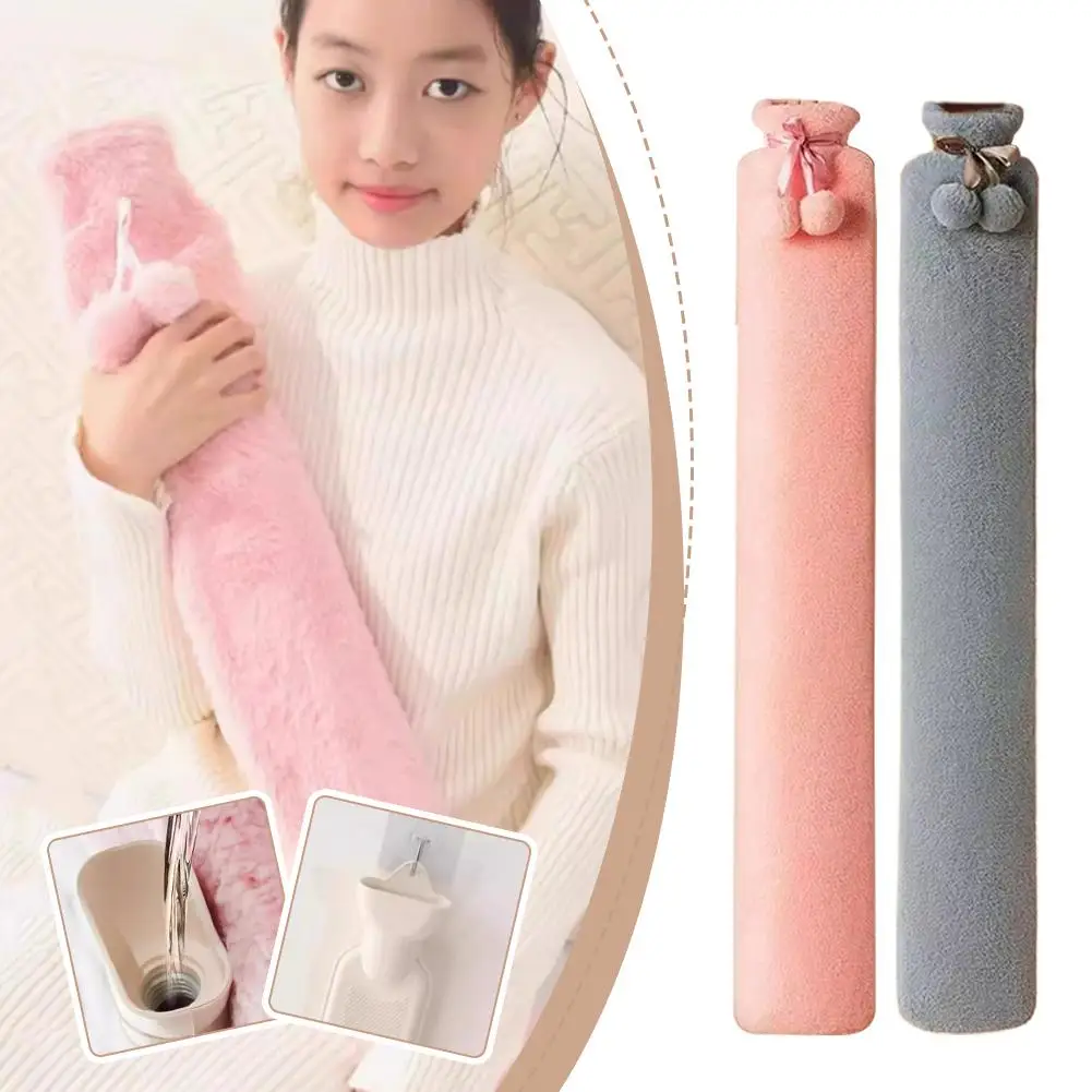 Bouteille d'eau chaude Extra longue de 2000ml, housse en peluche anti-fuite et antidéflagrante, chauffage de lit d'hiver pour une chaleur complète du corps