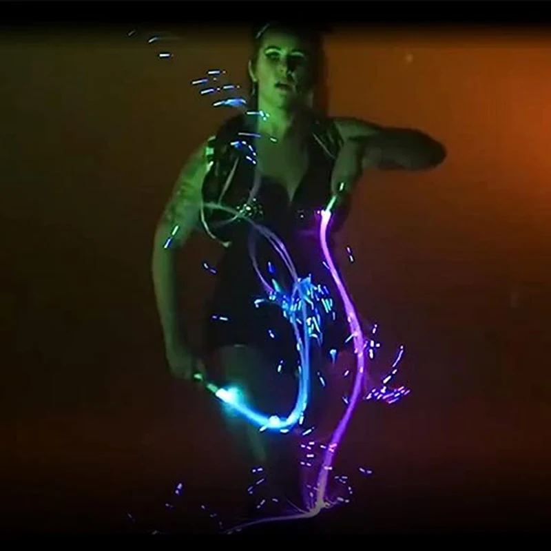 LED Dance Whips Rechargeable Fiber Optic Strip Light RGB Fiber Optic Glowing Whip Space Whip for Dancing 7 Colors