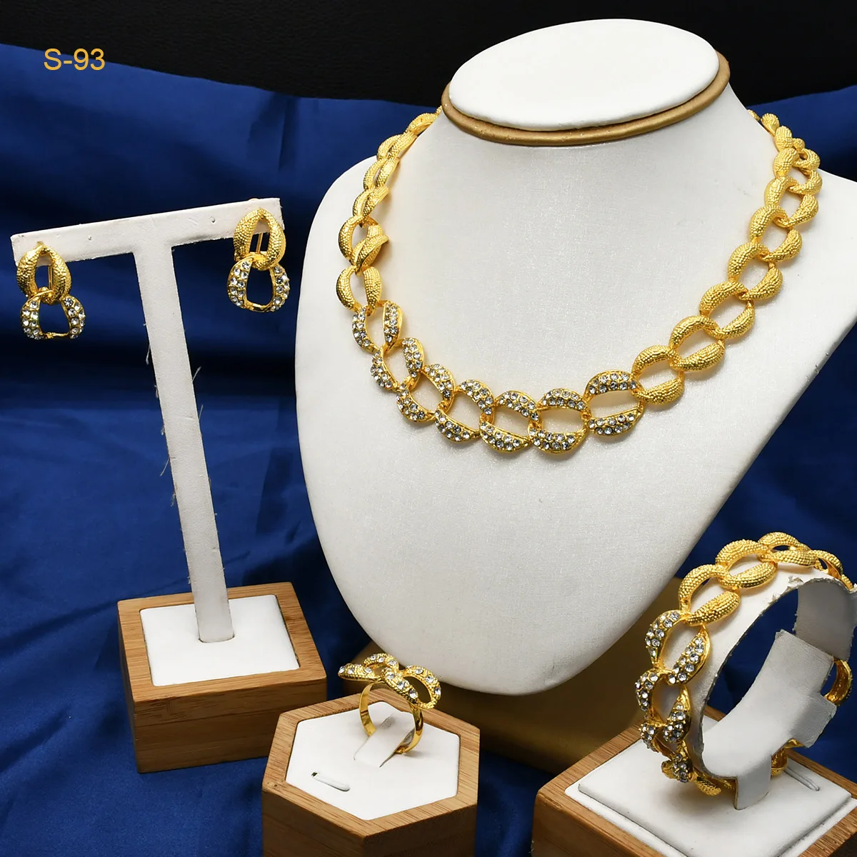 Exquisite and Luxurious Multi Gold Color Jewelry Set Eye-catching Women Wedding Bride Necklace Ring Earring Bracelet Four Piece