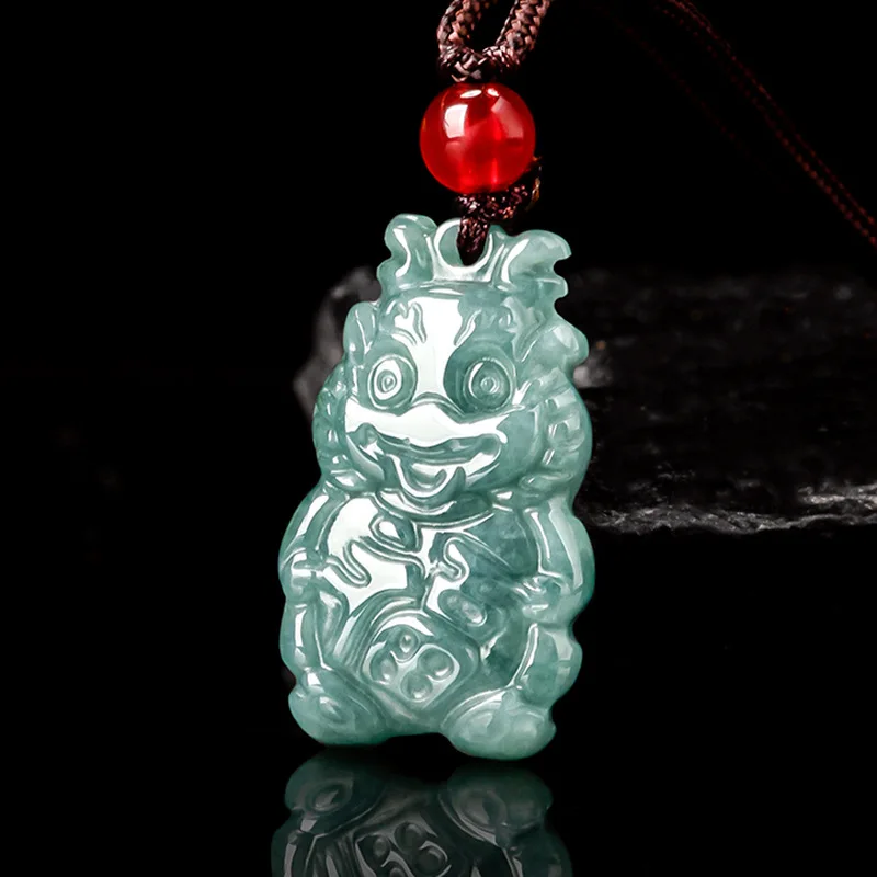 

Burmese Jade Blue Water Zodiac Dragon Pendant Designer Jadeite Natural Jewelry Green Fashion Charm Talismans Necklace Emerald