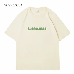 WAVLATII New Women 100% Cotton Summer T shirts Female Beige Casual Basic Tees Lady White Simple Printed Short Sleeve Tops WT2341