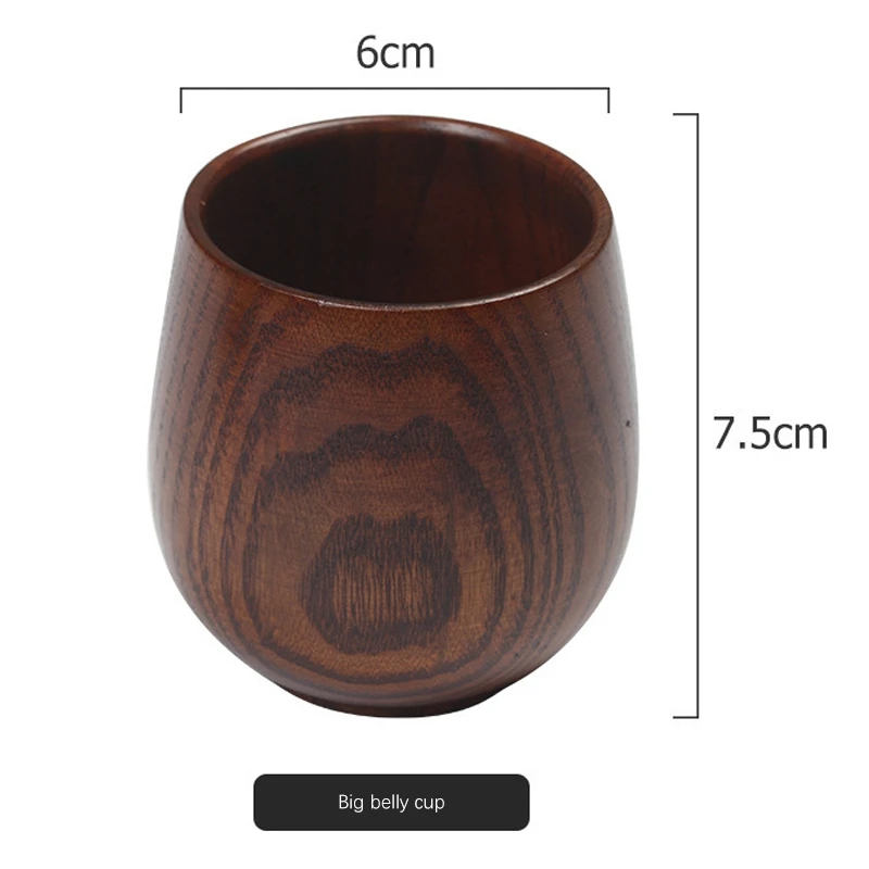 RIRI Copo de madeira estilo japonês, copo de barriga grande, saquê, madeira sólida, retrô, isolado, conjunto de xícara de chá, 150ml