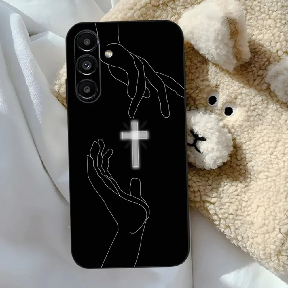 Christian Cross Design Phone Case For Samsung S24,23,22,30,21,10,9,Ultra,Plus,Lite,FE,5G Black Soft Case