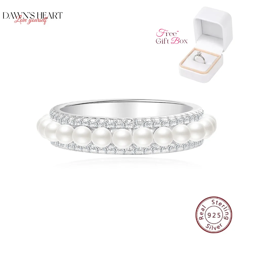 

Vintage Pearl Dating Ring 925 Sterling Silver Original Hoops Women's Jewelry Y2K Luxury Female Rings Trend 2025 Birthday Gifts