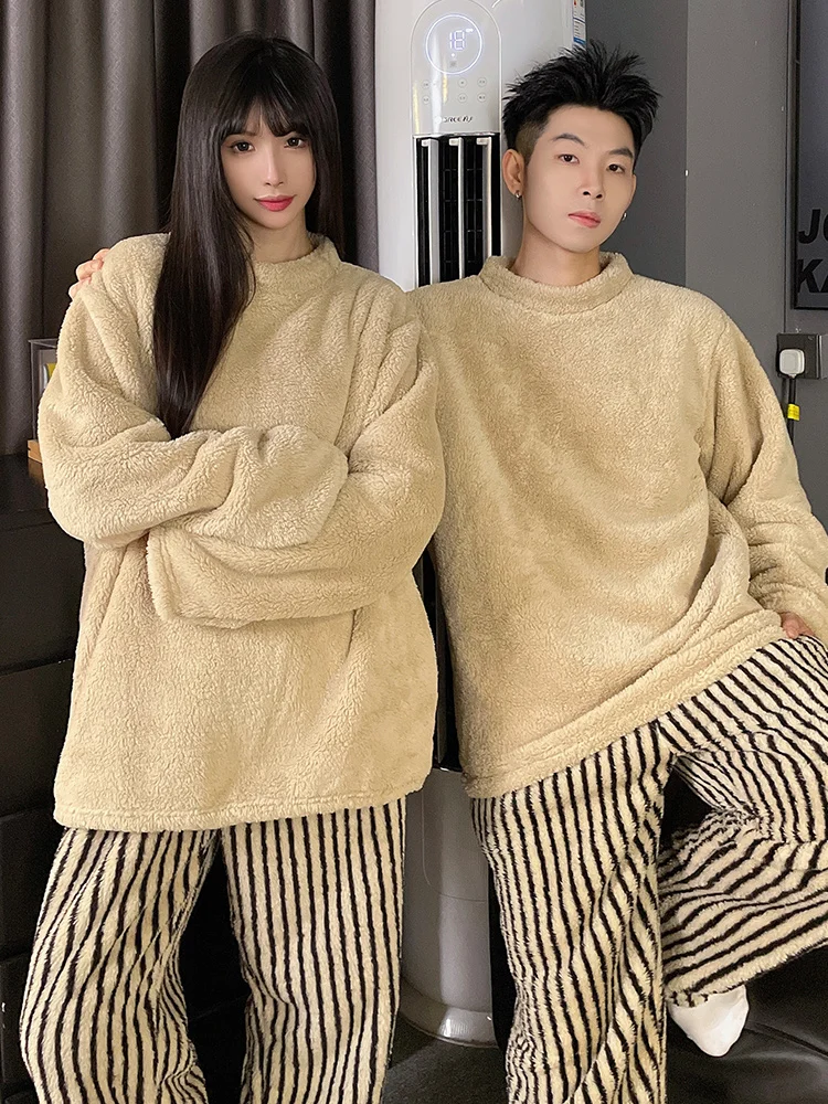 DAIMELU sleepwear set couple pajamas women's autumn and winter coral fleece flannel thickened warm men's loungewear suit male