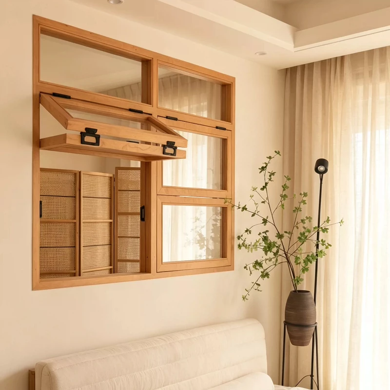Folding window Solid wood Push up and down Turn up window Kitchen wood frame Living room background