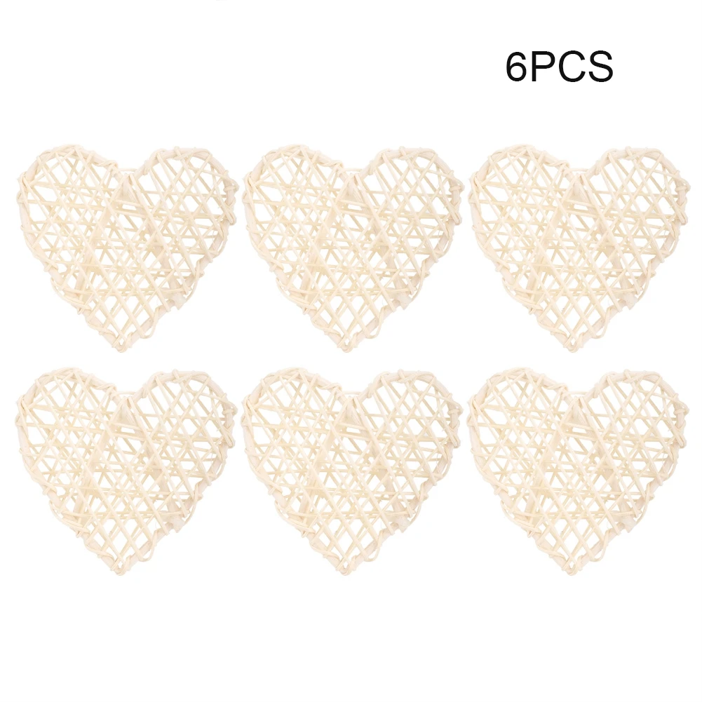 6Pcs Creative Heart Shaped Rattan Ball Ornaments DIY Wedding Birthday Party Home Decorative Supplies