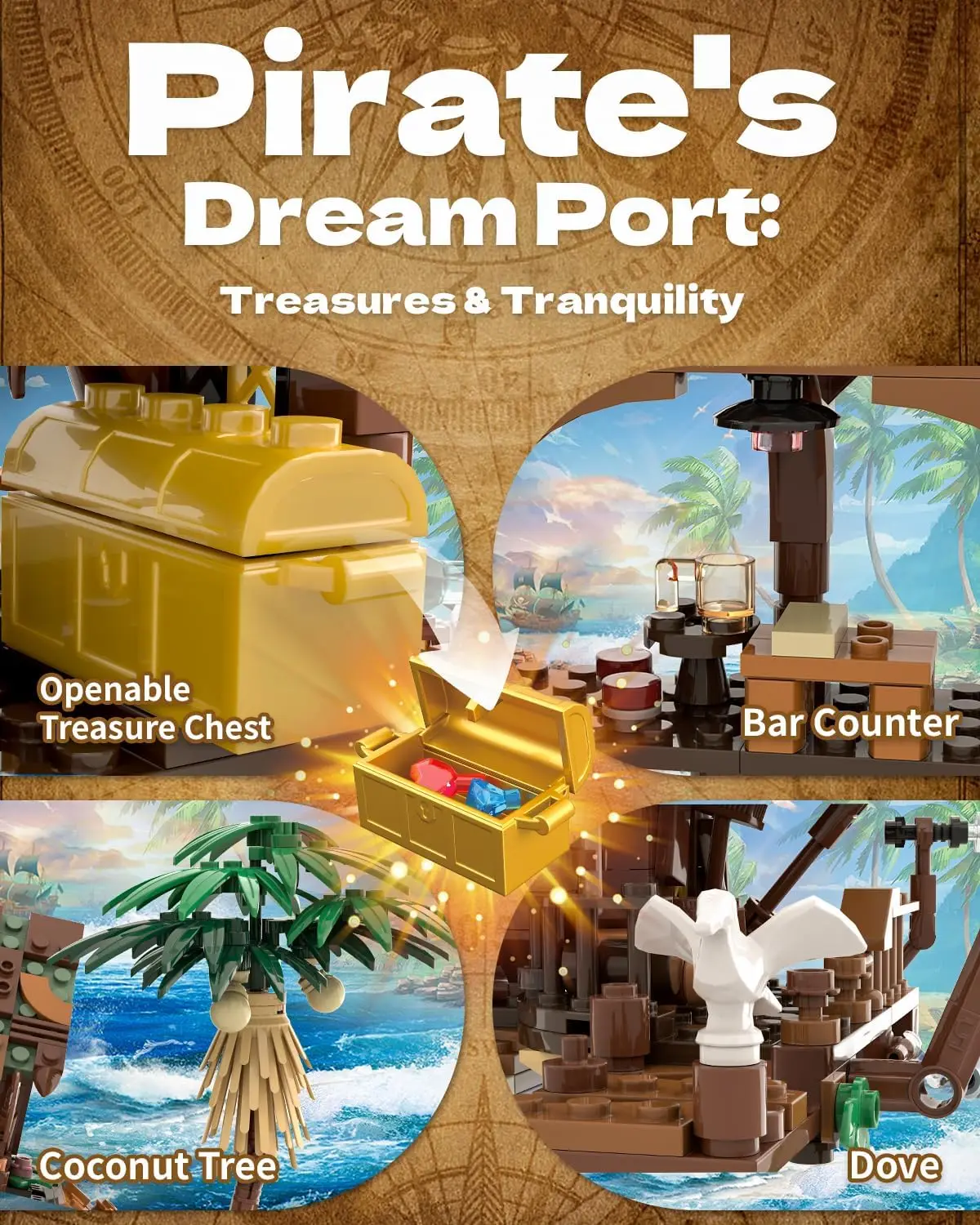 833PCS Pirate Fortune Harbor Building Blocks เรือ Dock House รุ่น Creative Play การศึกษา DIY ของเล่นของขวัญวันเกิดสําหรับเด็ก