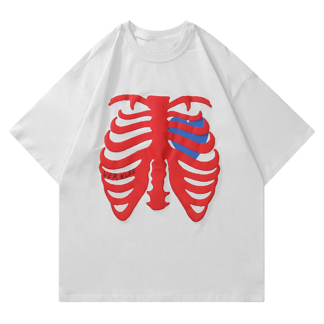 

Skeleton 2022ss Heart Oversized Short Sleeve T Shirt Men Women Tshirt Unisex Harajuku Streetwear Fashion Casual Tees