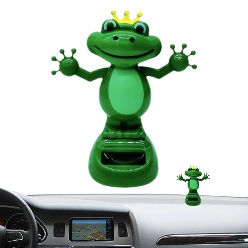 Solar Powered Dancing Frog Car Animated Bobble Dancer Swing Frog Automatic Shaking Hand Doll For Kids Table Car Dashboard