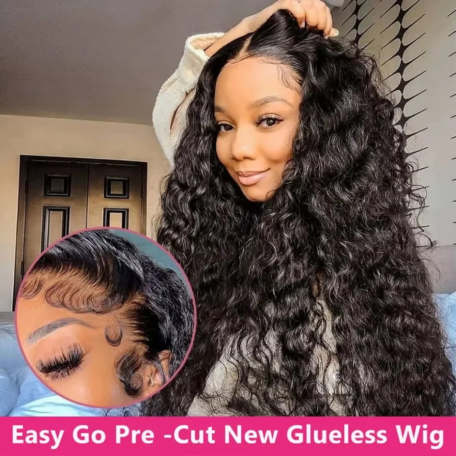 

Glueless Deep Wave Wigs Ready to Wear Lace Clousure Wig Human Hair Pre Plucked 6x4 Curly Brazilian Transparent Lace Frontal Wigs