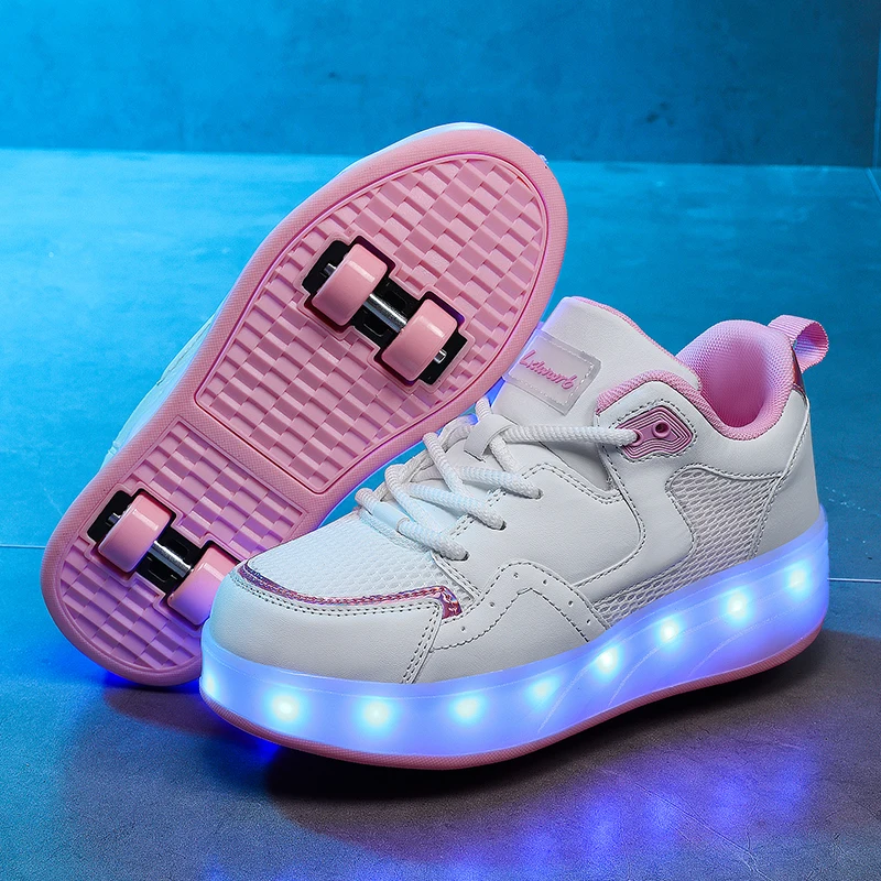 

New children's four-wheel luminous roller skates, suitable for both men and women, with lights and USB charging function