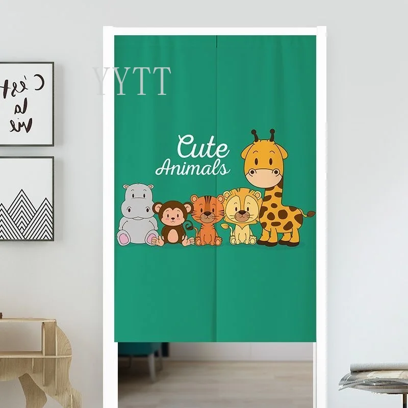 Cute Cartoon Animals Door Curtain Peep Proof Partition Curtain Hole Free Bedroom Kitchen Entrance Screen Fabric Half Curtain