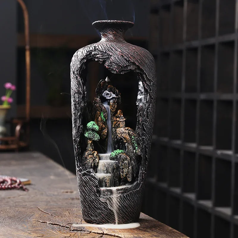 

LED Vase Design Decorative Ornament Handiwork Lucky Fengshui Waterfall Backflow Incense Censer