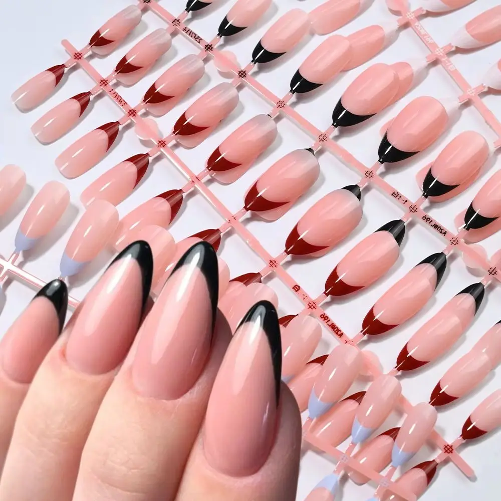 144pcs Soft Gel Almond Nail Tips Multi-color French Tip Full Cover False Nails Glossy Acrylic Fake Nail Salon Home DIY Manicure*