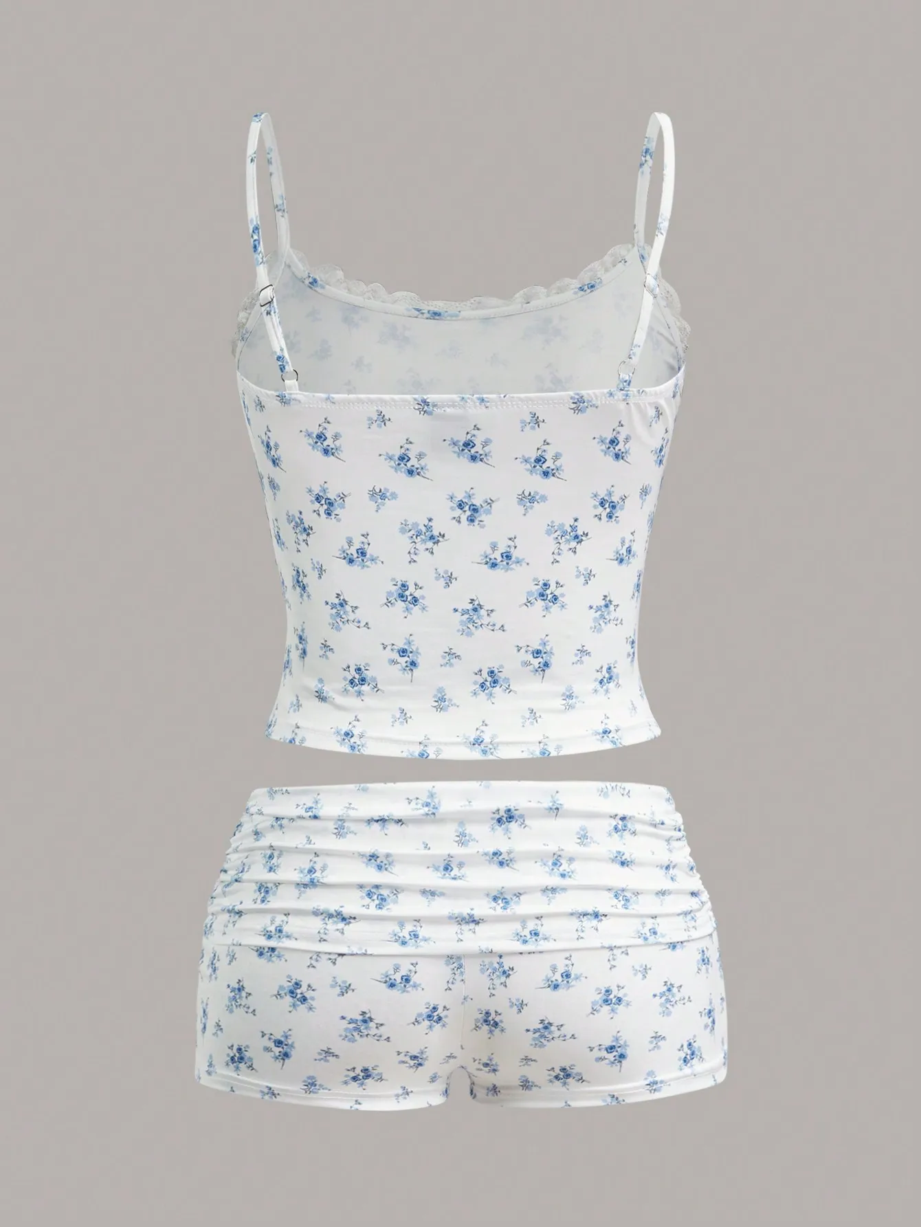 الأوروبية والأمريكية الربيع والصيف زهرة طباعة الدانتيل العنق عارضة السراويل مجموعة