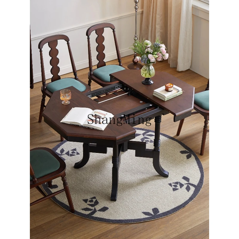 

SM retro style dining table high sense solid wood dining table small apartment living room home expandable dining table