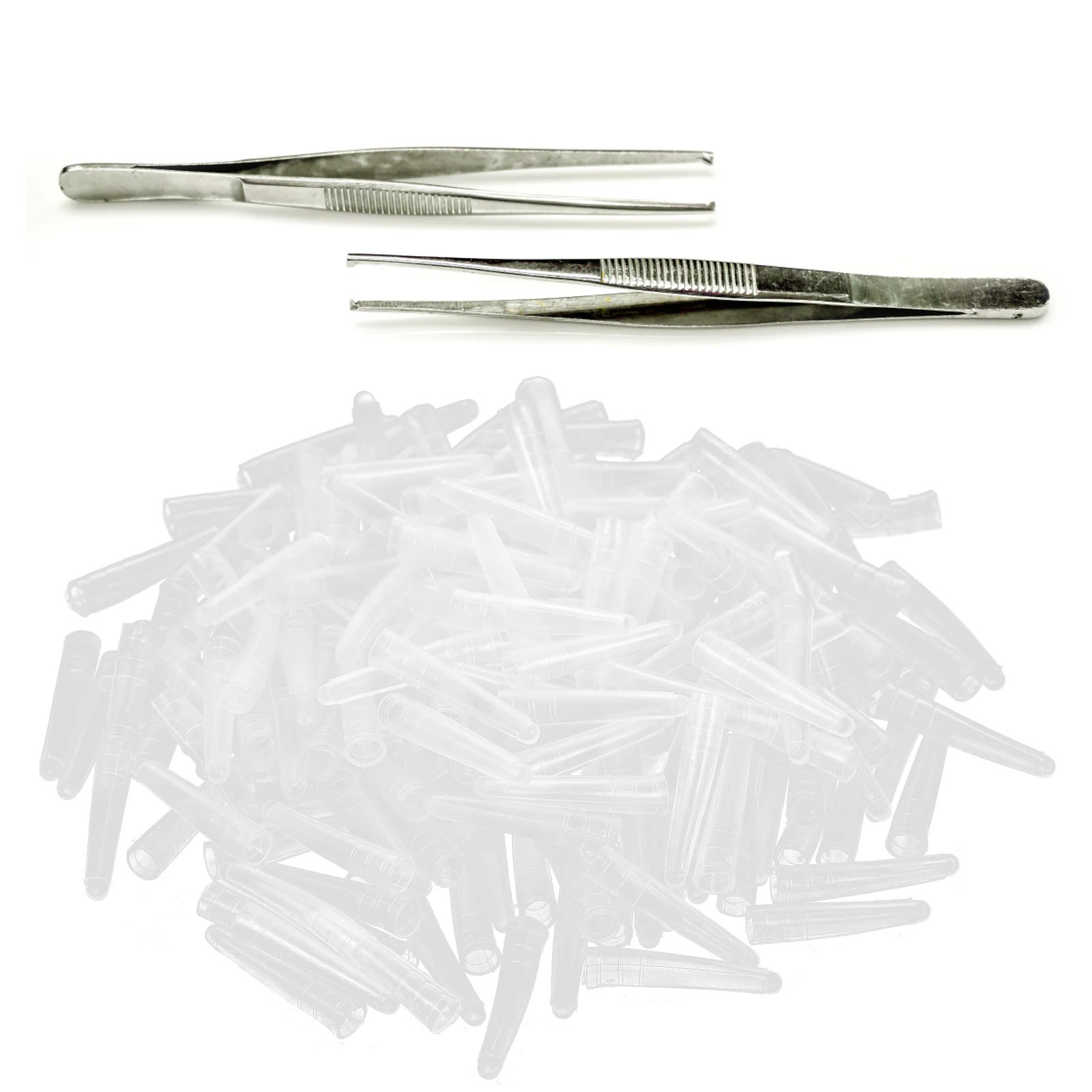 

200pcs Silicone Tweezers Non-Slip Tip Protectors Compact Travel Size Protective Elbow Clip Covers Stainless Steel Tweezers