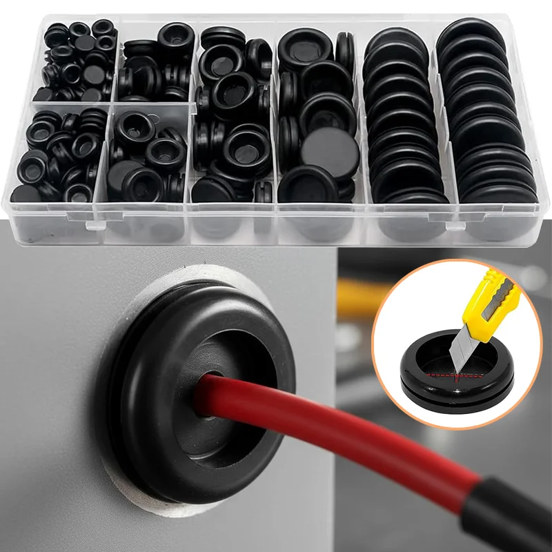 Kit de Anéis de Borracha para Vedação de Furos em Painéis de Proteção, para Proteção de Cabos, Fios, Instalações Hidráulicas e Automotivas