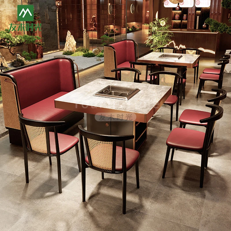 Restaurant Booth SetNew-Style Hot Pot With Integrated Induction Cooker, Rock Slab Dining Table, Themed Restaurant Booth Seating,
