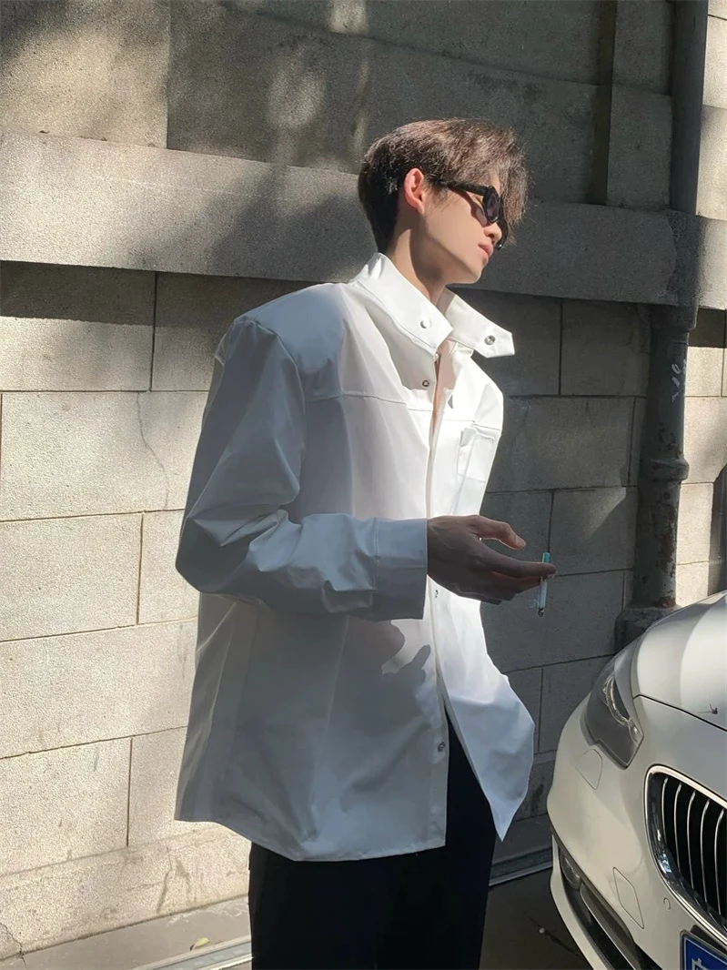 

Мужские подушечки irt Oulder Pads Loose Long Sve Stand Collar Premium Feeling Pure Color Casual Haome Design Весна Осень