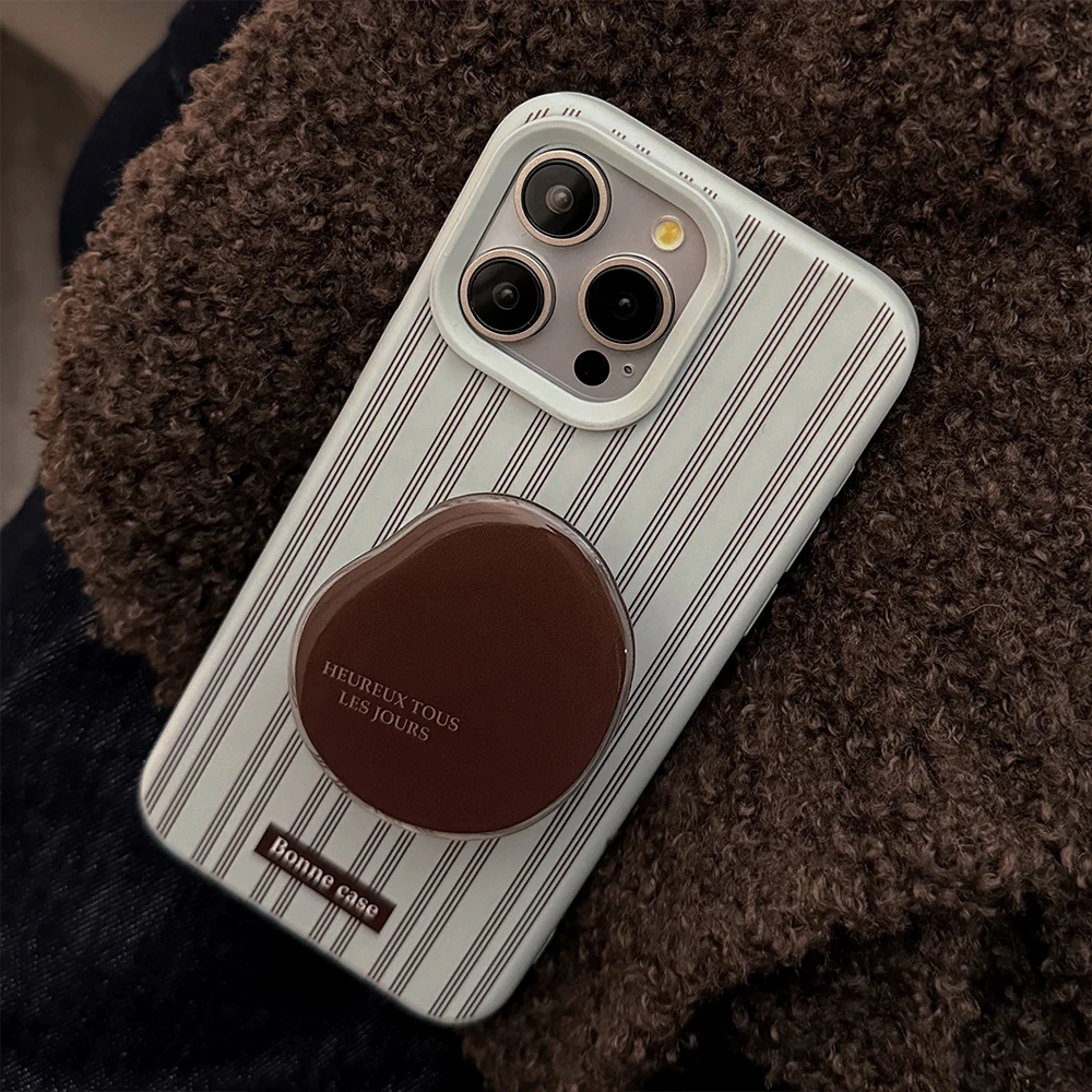 Simple Stripes Soft Phone Case For Apple iPhone 16 Pro 14 12 13 15 Pro Max Cover with Stand Holder Silicone Cute Cases For 15Pro