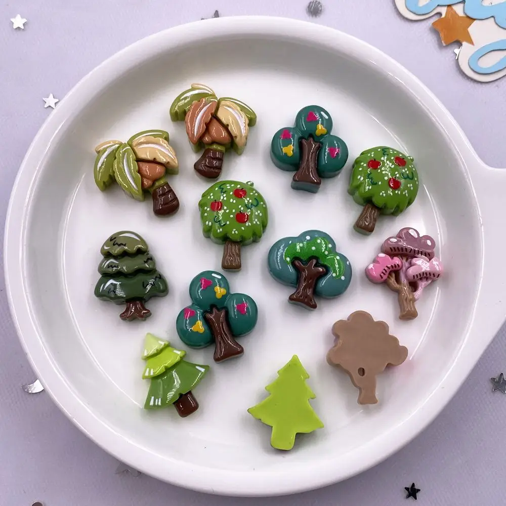 20PCS Mixed Resin Kawaii 3D Colorful Painted Mini Tree Flatback Flower Stone Scrapbook Figurine DIY Bow Decor Accessories Crafts