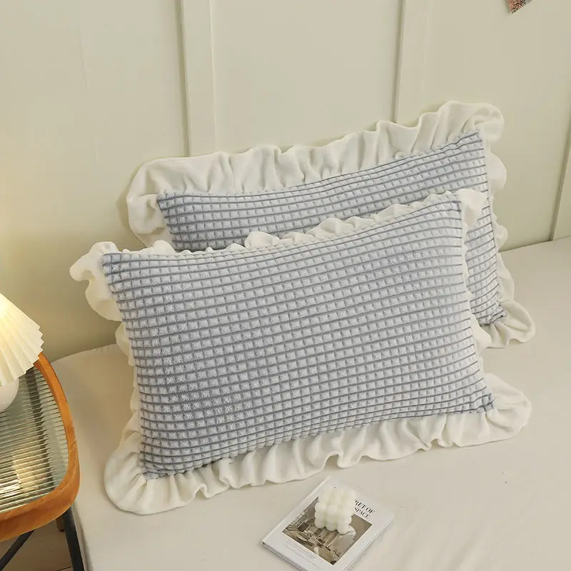 Pillow Case Plaid Velvet Comfortable Winter Bedroom 7 Colors Ruffles Design Sweet Simple Tender 1pc Leisure Basic Single Chic