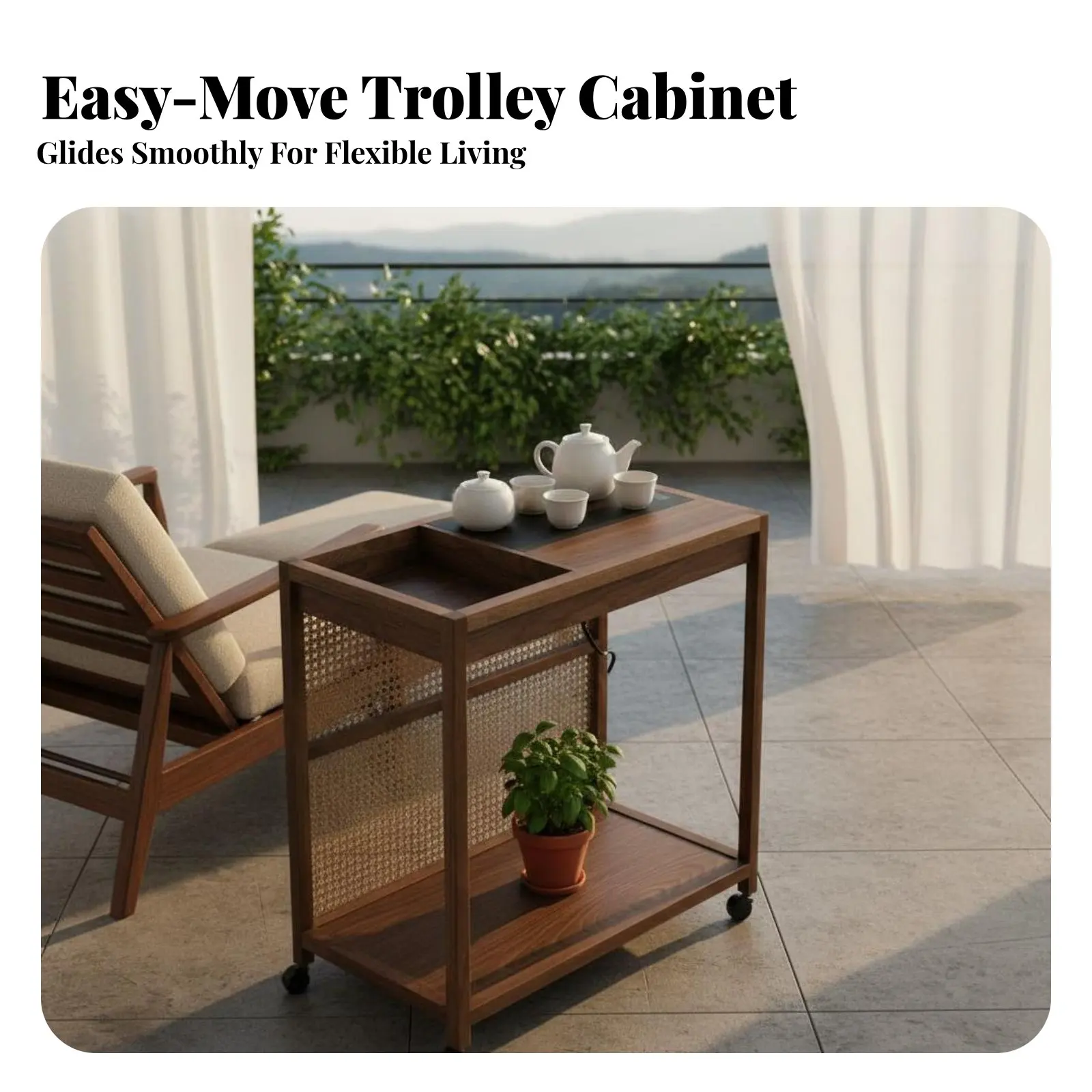 

Rolling Tea Station With casters Multi-Tier Rolling Cart Easy to Move space-saving Size for Adults