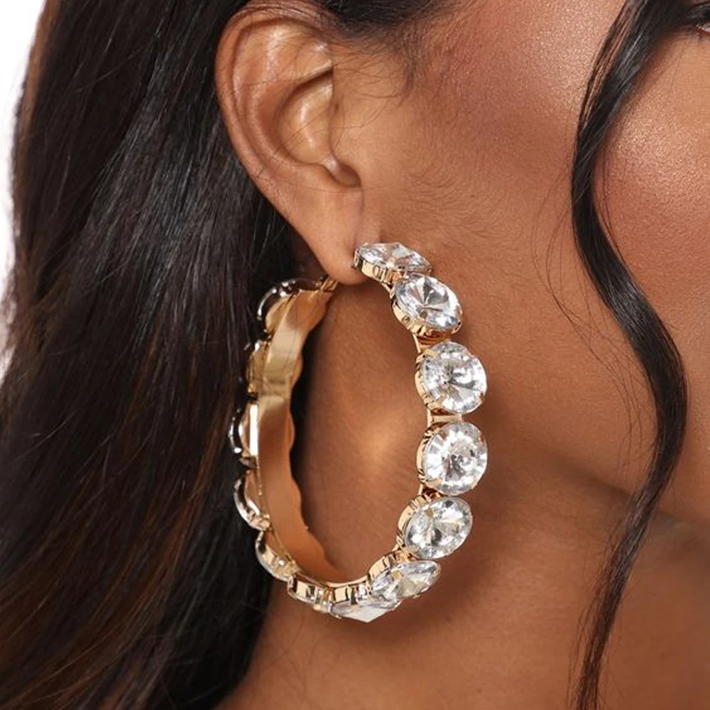 Hot Selling Big Rhinestone Hoop Earrings for Women Gift Fashion Crystal Earrings 2023 Jewelry Accessories