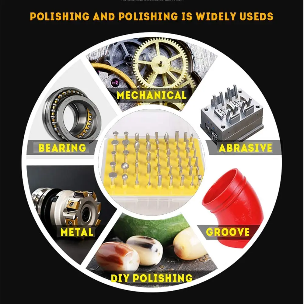 طقم نتوءات دوارة مطلية بالماس ، أدوات ساق ، طقم دغ ماسي للمجوهرات ، زجاج ، حجر ، سيراميك ، إلخ ، 1 ، 8 "، 50