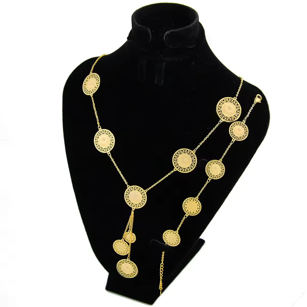 Luxury Arab Gold Color Coins Necklace Set 21k Copper Gold Plated Middle East Dubai Ethiopian Womens Mens Vintage Jewelry