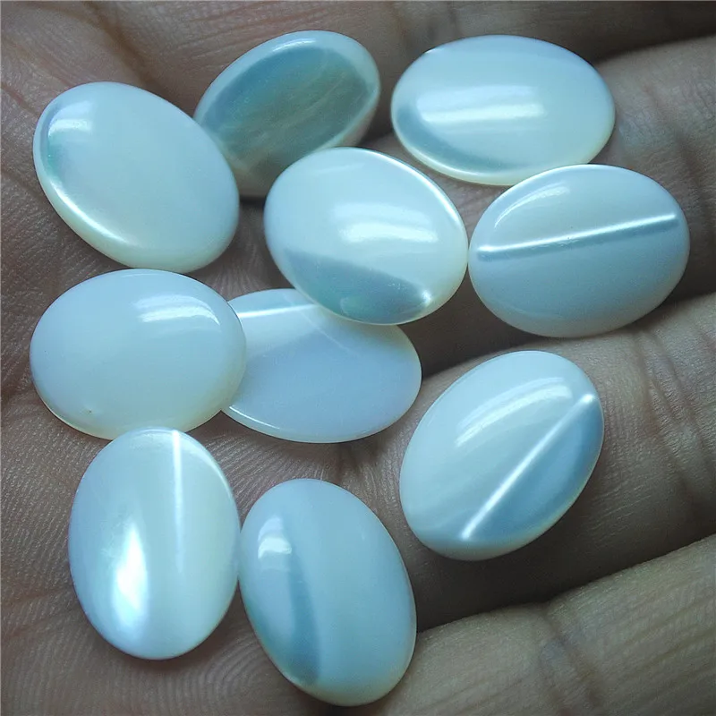 10PCS Natural Saltwater Shell Cabochons Mother Of Pearl 12X16MM Oval Shape Loose Beads Cabs No Hole White Colors