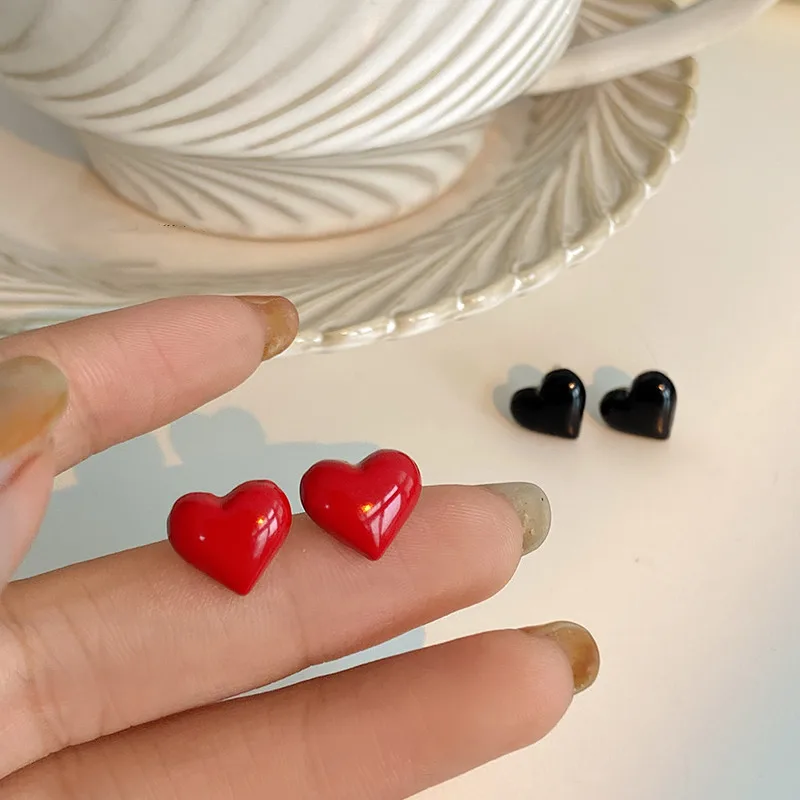 925 Silver Stud Earrings Needle Three-dimensional Paint New Simple Black Small Love Earrings Earrings for Women Fashion Jewelry