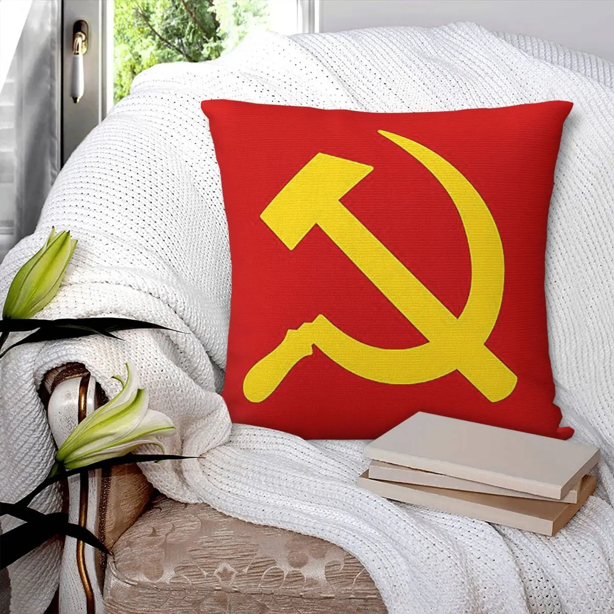 Hammer And Sickle Square Pillowcase Pillow Cover Polyester Cushion Zip Decorative Comfort Throw Pillow for Home Car