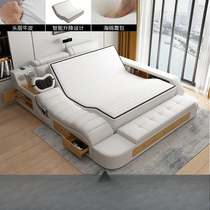 Modern Simple Bedroom Furniture Massage Multifunctional Projector Solid Wood Double Bed Wedding Bed