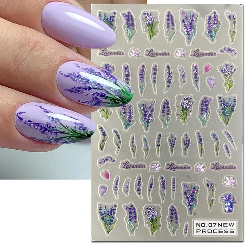 

3d Nail Art Decals New Ultrathin Purple Florals Lavenders Flowers Adhesive Sliders Nail Stickers Decoration For Manicure