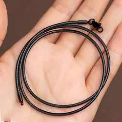 70cm Black Waterproof Wax Braided Leather Rope Cord for DIY Lanyard Pendant Necklace Making Stainless Steel Copper Lobster Clasp