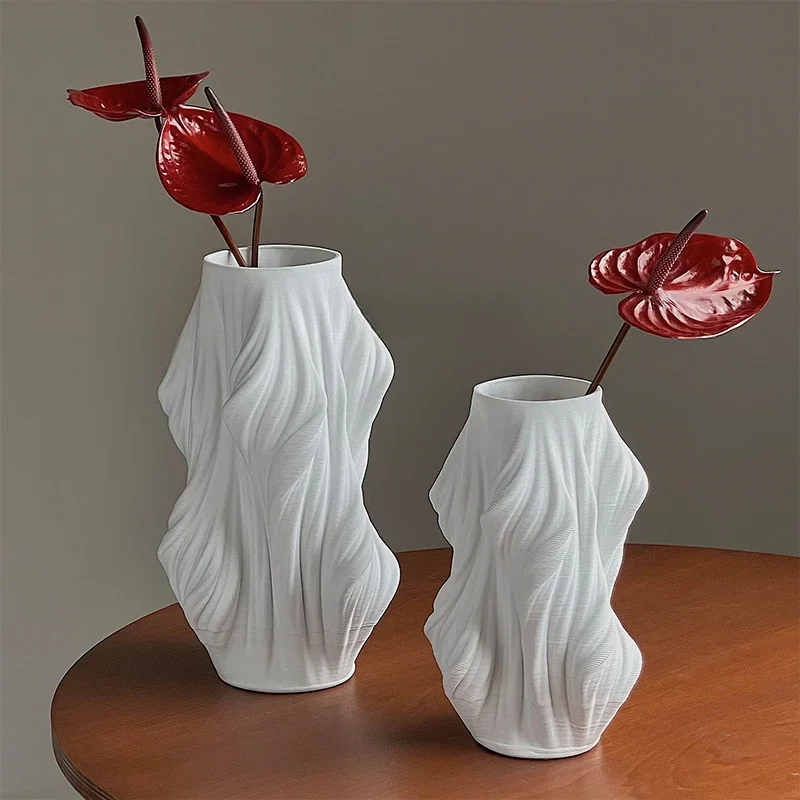 

Creative Nordic Modern Style Satin White Ceramic Vase Living Room Ornament Dried Flower Arrangement Dining Table Premium Ornamen