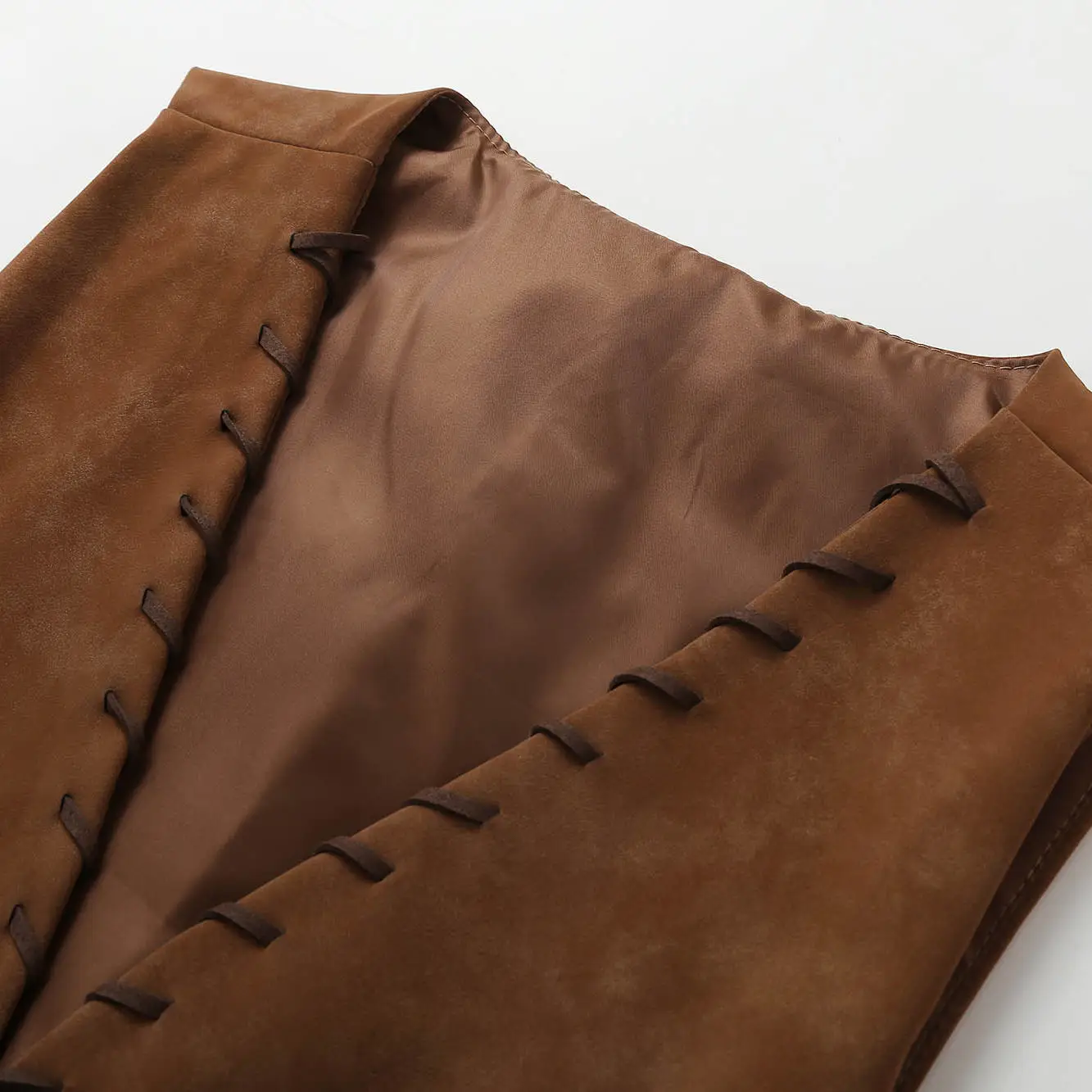 

Retro Brown Suede Vest Women Spring Autumn Faionable V-ne Layering Irregular oulder Top ort Length Single Button