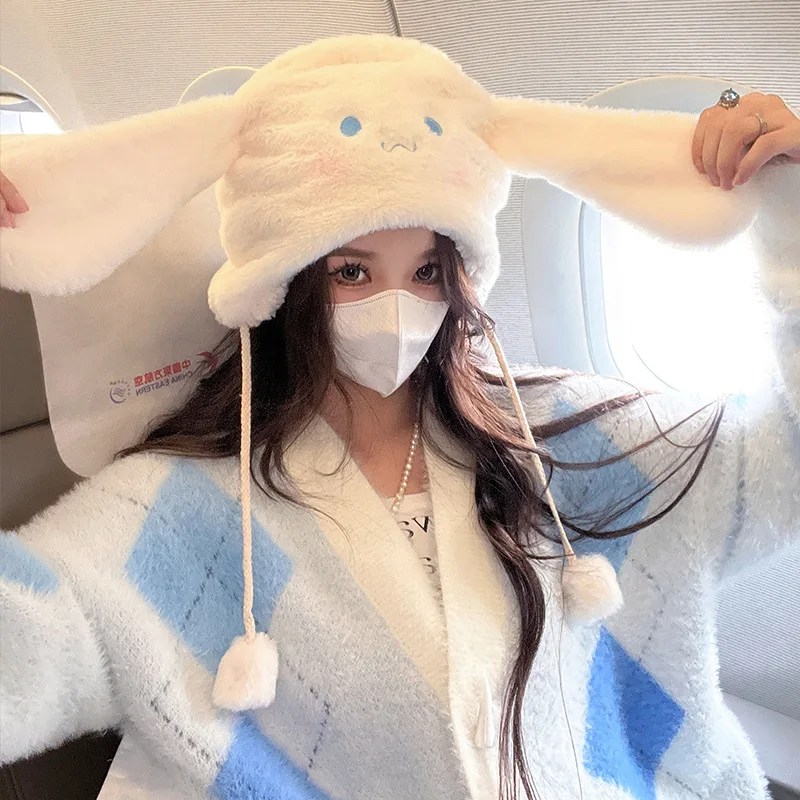 อะนิเมะ Cinnamoroll Plush ถุงมือหมวกผ้าพันคอ Sanrioed Kawaii ฤดูใบไม้ผลิฤดูหนาวนุ่มหนาสาวหวานนักเรียนเทศกาลวันเกิดของขวัญ