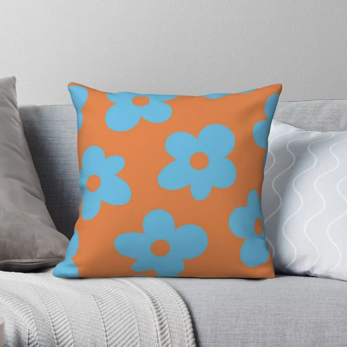 Golf Le Fleur flor azul naranja funda de almohada cuadrada poliéster lino terciopelo patrón cremallera funda de almohada decorativa funda para el hogar