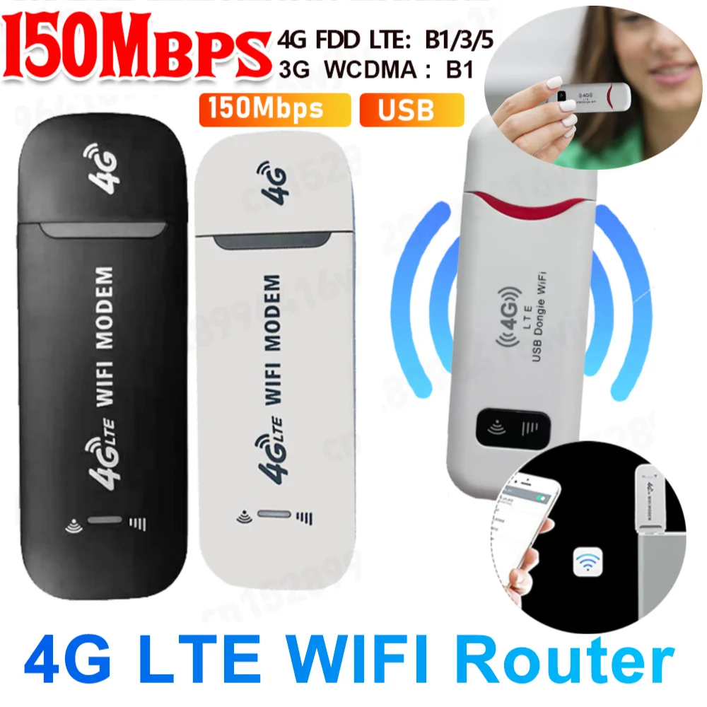 4G USB 와이파이 모뎀 휴대용 와이파이 핫스팟 LTE 무선 라우터 SIM 카드 슬롯 포함 150Mbps 가정/차량용