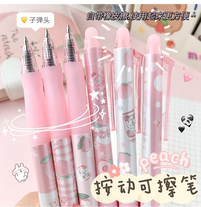 6 buah pena Gel dapat dihapus Kawaii 0.5mm pulpen isi ulang pena menulis tinta biru alat tulis Kawaii perlengkapan menulis kantor sekolah