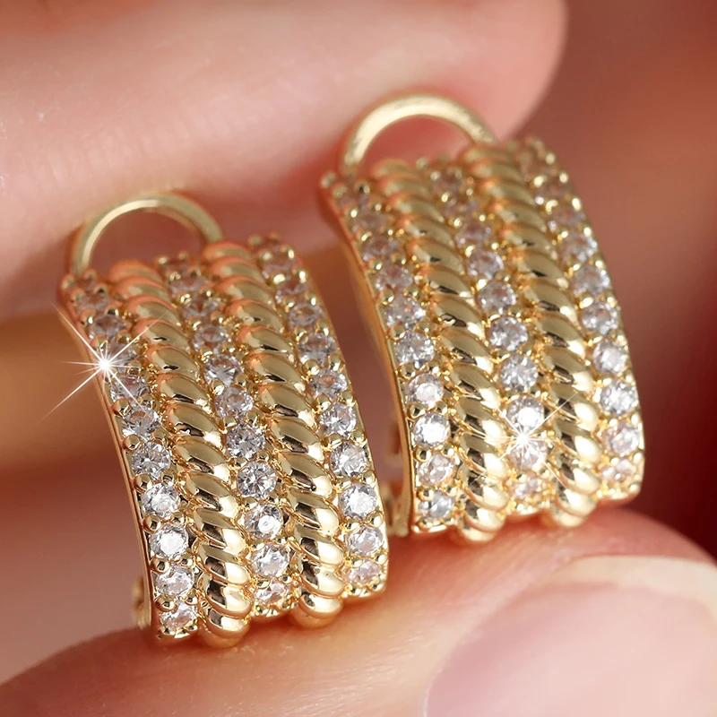 Fashion MultiLayer Design Women's Two Tone Shiny Synthetic Zirconia Hoop Earrings Elegant Luxury Daily Party Jewelry Accessories